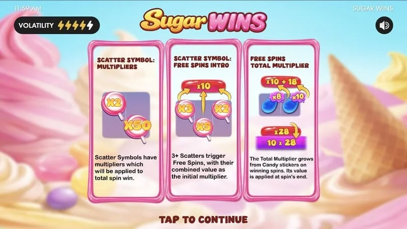 Sugar Wins - slot main menu